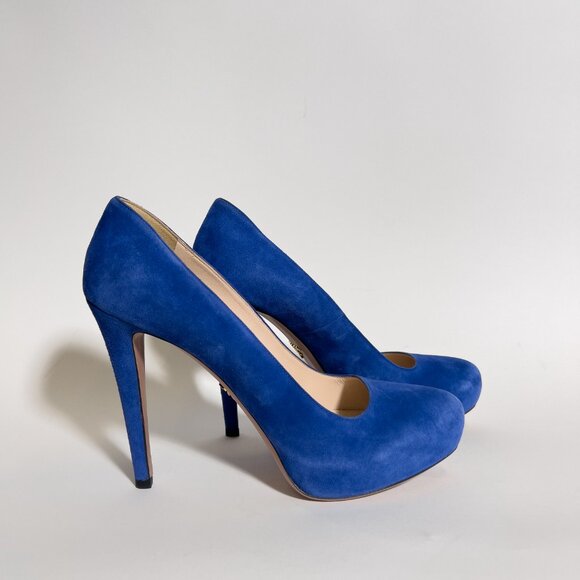 Prada High Heels Shoes Blue Suede Platform Pumps Stilettos Round Toe EU 41 US 11 - Picture 6 of 12